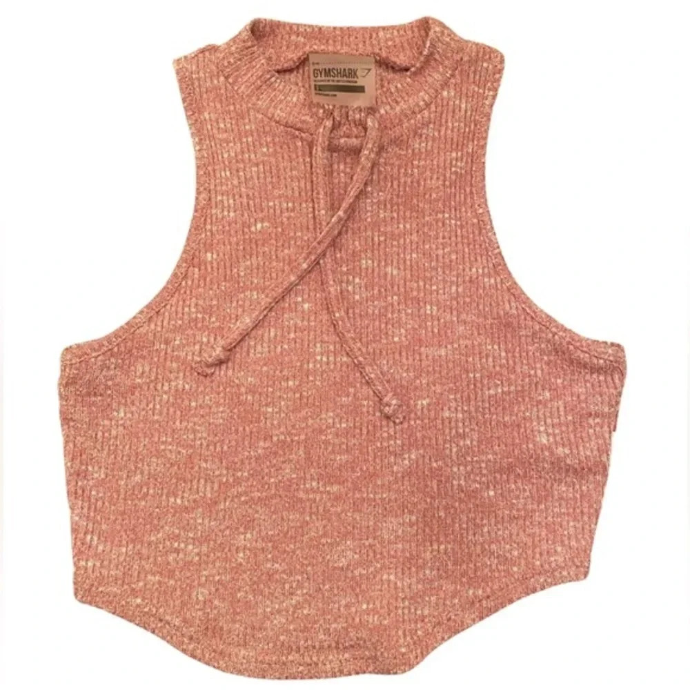 Gymshark Slouge High Crew Neck Ribbed Cropped Tank top Dust Pink - Picture 1 of 4